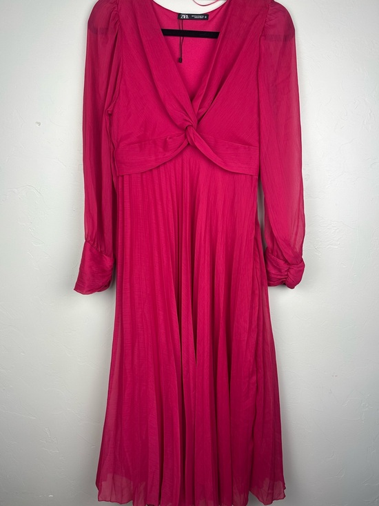 Zara Dresses & Skirts - Zara Fuchsia Pink Pleated Maxi Dress Twist Front Long Sleeve XS